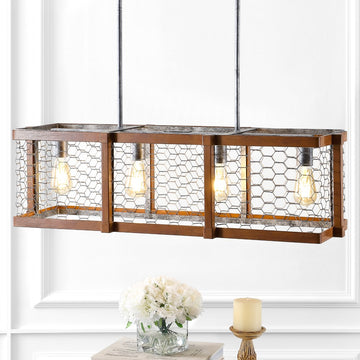 Gaines 34.5" Linear Adjustable Iron Rustic Industrial LED Pendant - JONATHAN Y